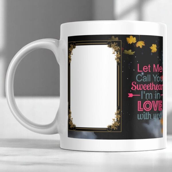 POPZOY Romantic Autumn Love Photo Mug with Logo Printed Design