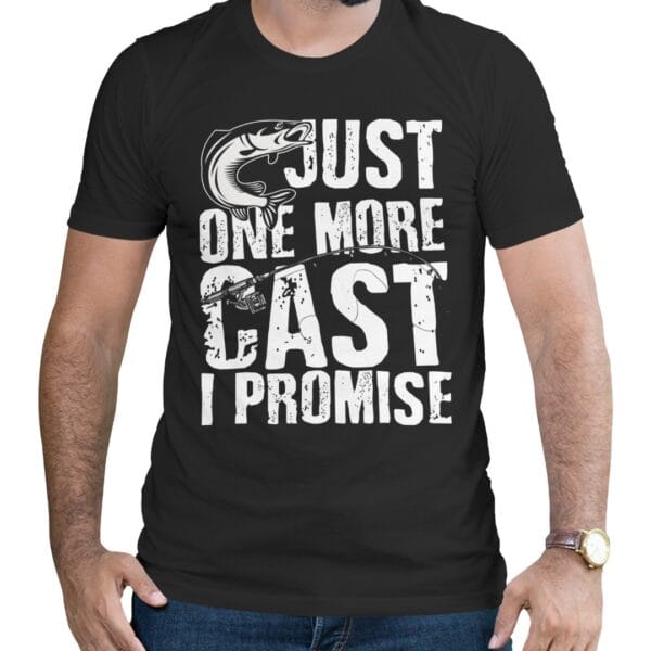 Black Cotton T-Shirt for Fishing Lovers Who Always Want One More Cast