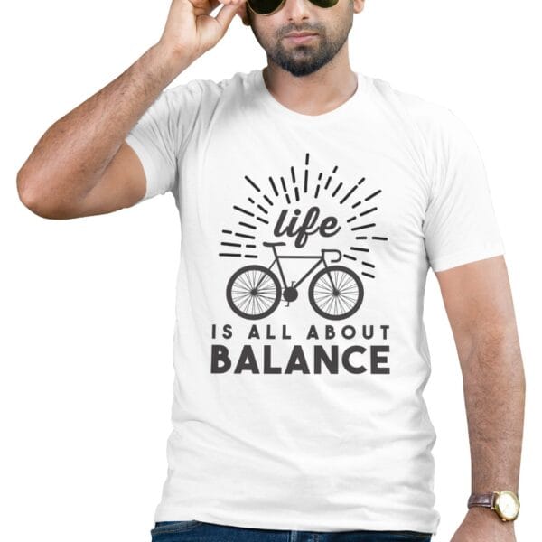 White Cotton T-Shirt for Cycle Lovers Who Believe in Life Balance