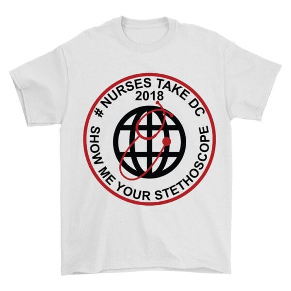 White Cotton T-Shirt for Nurses with Stethoscope Design