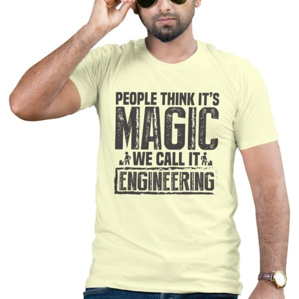 Light Yellow Cotton T-Shirt for Engineering Lovers
