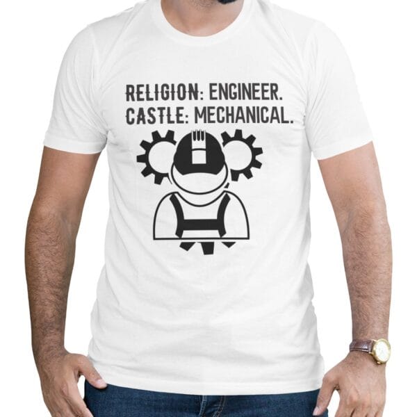 White Cotton T-Shirt for Proud Mechanical Engineers