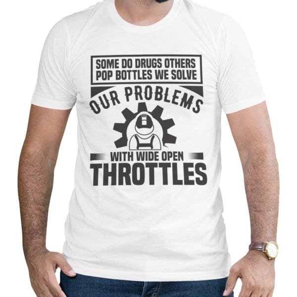 White Cotton T-Shirt for Mechanics and People Who Love Engines