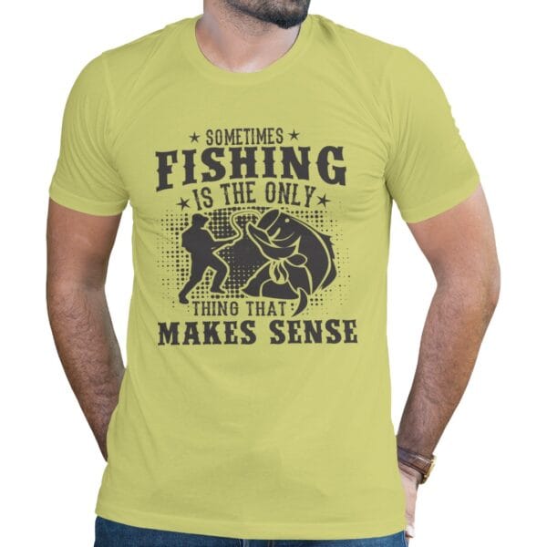 Light Yellow Cotton T-Shirt for Men Who Love Fishing and Peace