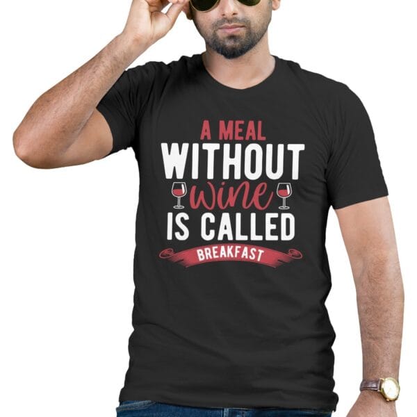 Black Cotton T-Shirt for Food and Wine Lovers with Fun Quote