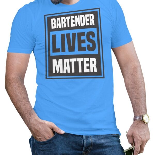 Light Blue Cotton T-Shirt with Message for Bartender Support