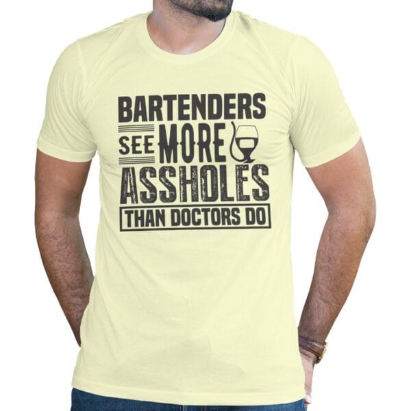 Yellow Cotton T-Shirt with Funny Message for Bartenders
