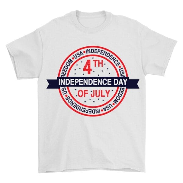 White Cotton T-Shirt with Round Graphic for Independence Day Look
