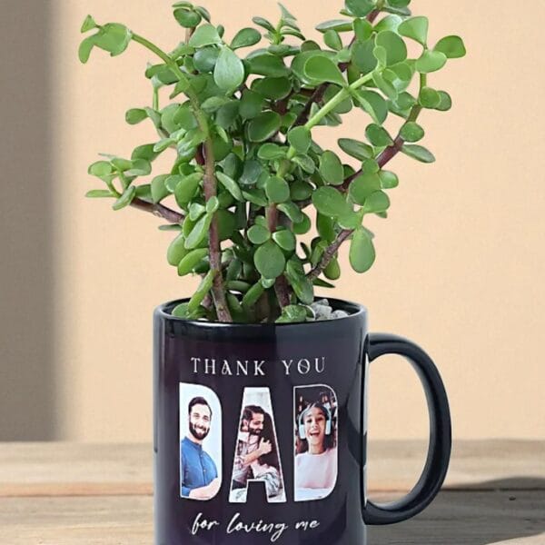POPZOY Jade Plant in Black Personalized Mug – Perfect Indoor Gift for Dad